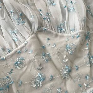 Vintage Ebroidered White and Blue Floral Dress